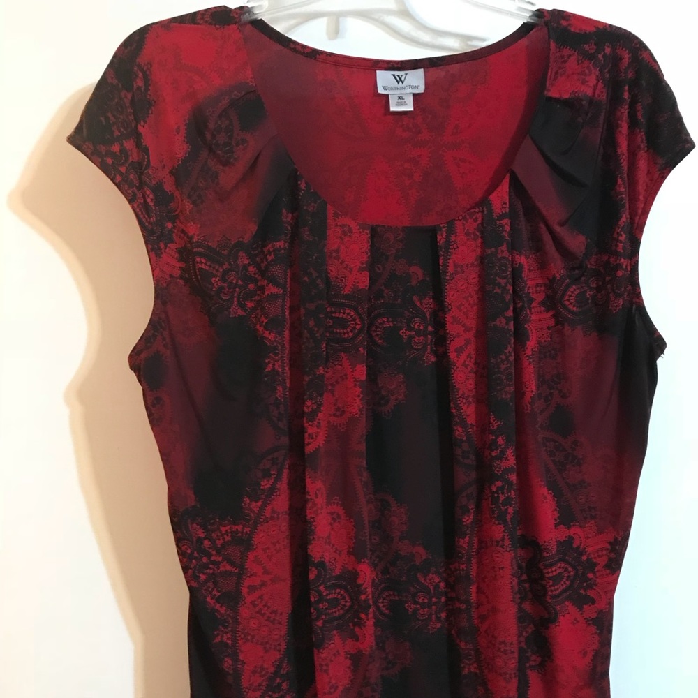 Worthington Red & Black Short Sleeve Top Size XL